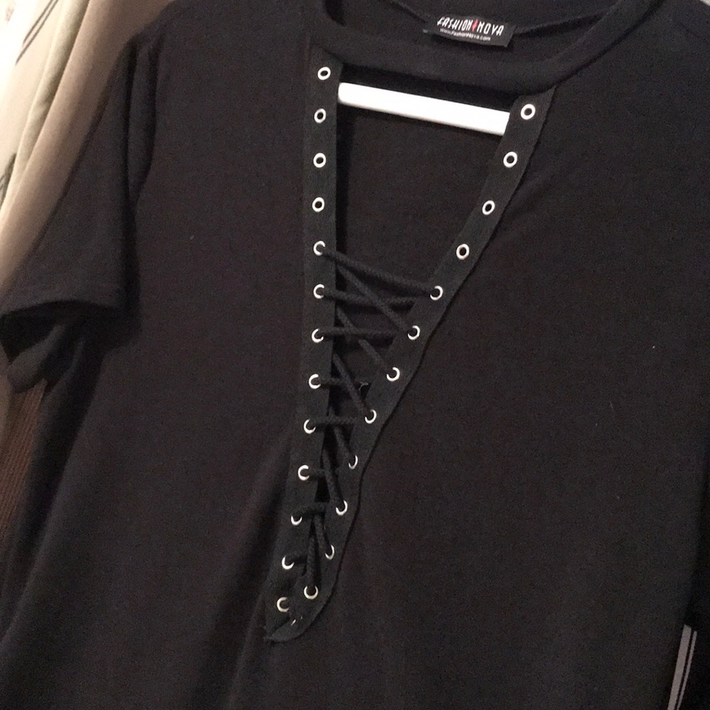 Black lace up t-shirt dress